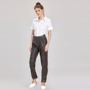 Vintage The Olde Hide House Leather Straight Leg Pants Tailored Trousers Brown
